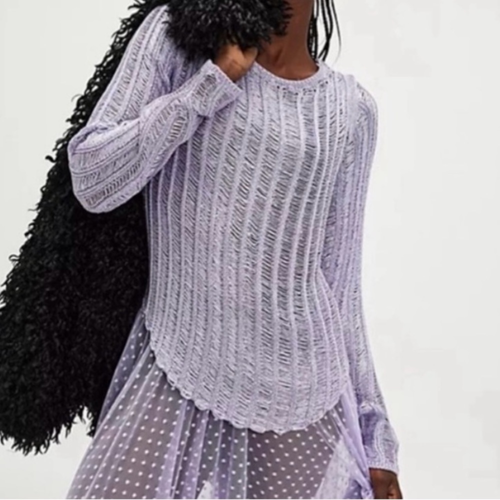 Free People/ FP Intimately Lets Dance Long Sleeve Lavender Top Size Large